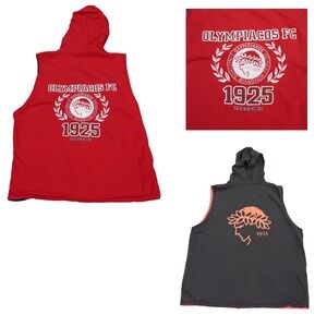 Olympiacos FC Vest Hoodie Mens 46 Red Greece Soccer Reversible Sleeveless Zip Up